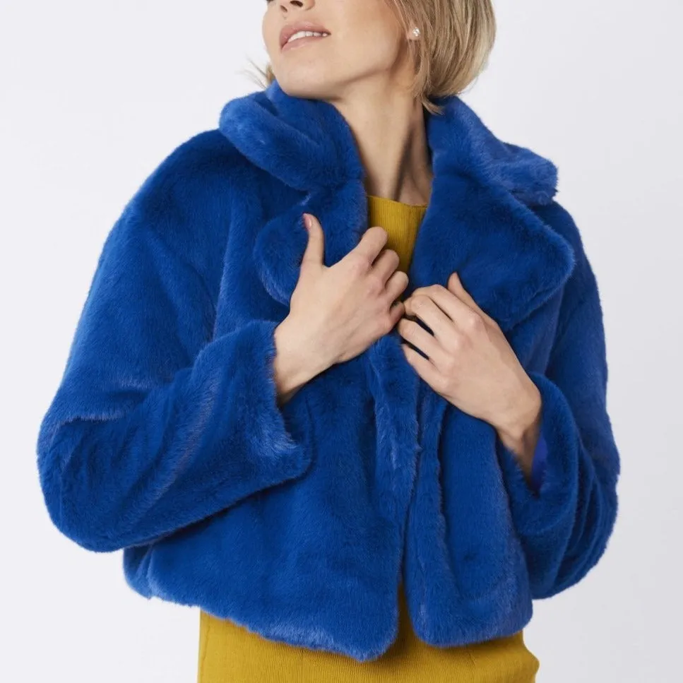 JAYLEY Blue Faux Fur Cropped Coat
