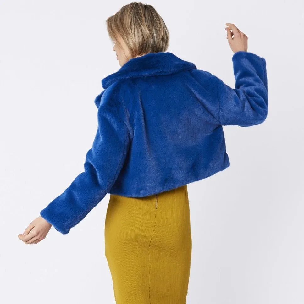 JAYLEY Blue Faux Fur Cropped Coat