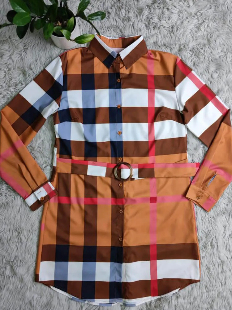 Long Sleeve Plaid Print Bodycon Mini Dresses
