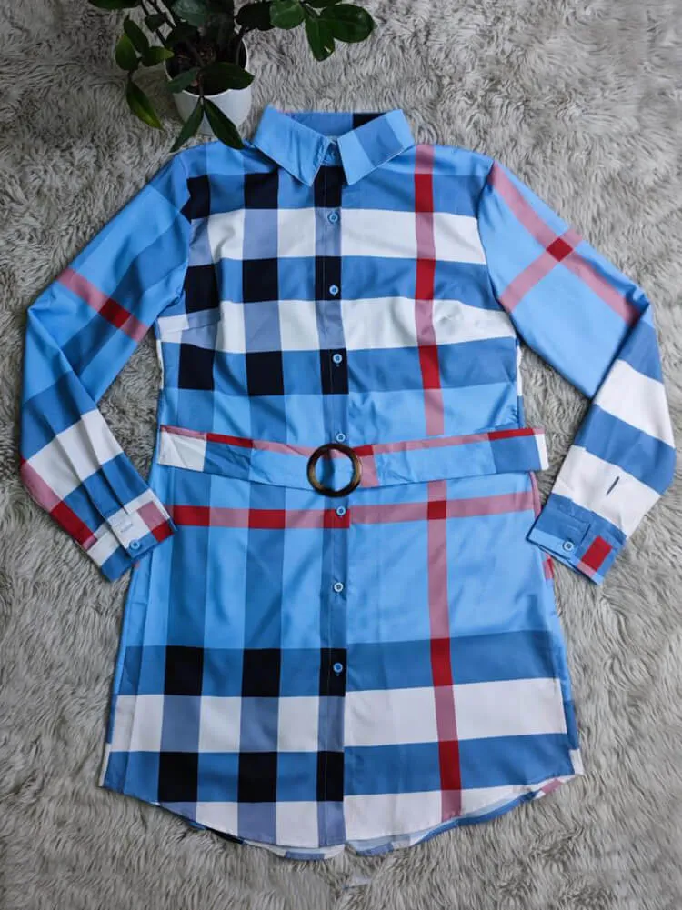 Long Sleeve Plaid Print Bodycon Mini Dresses
