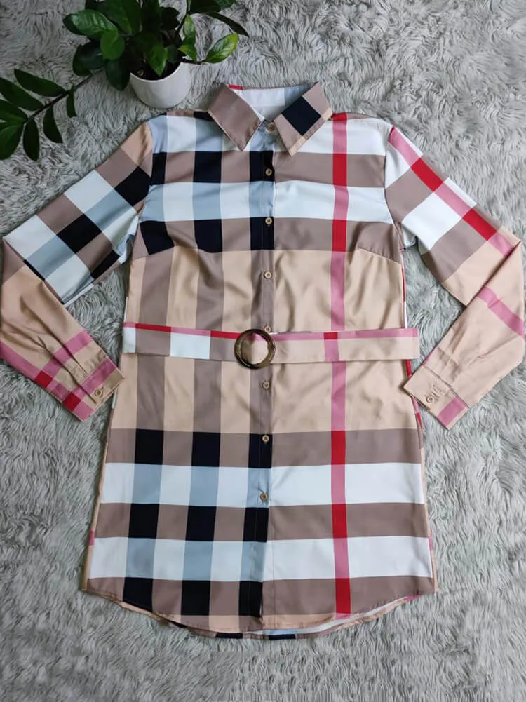 Long Sleeve Plaid Print Bodycon Mini Dresses
