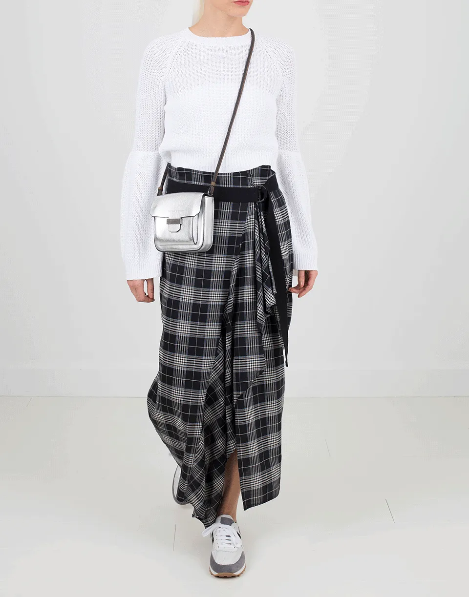 Midi Plaid Belted Ruffle Skirt
