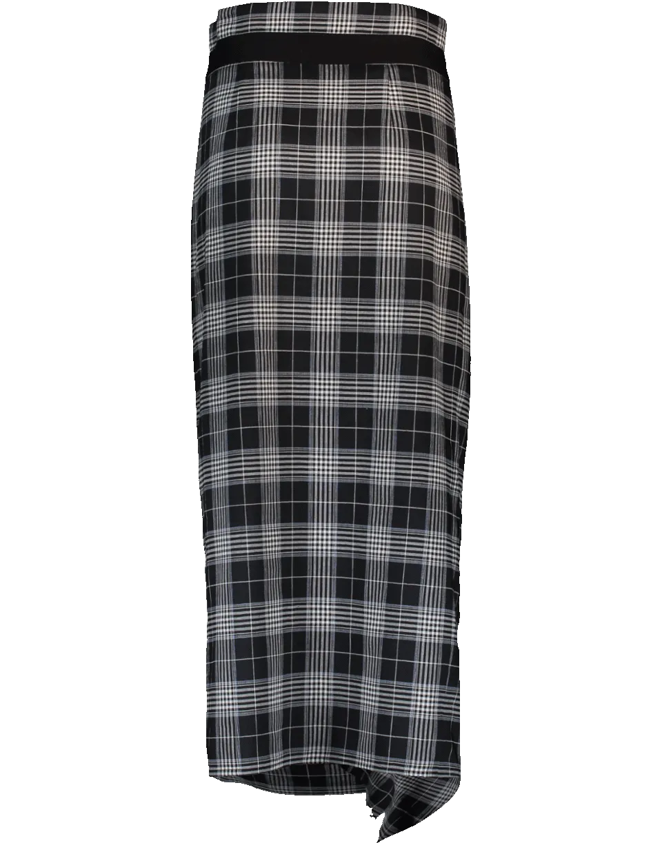 Midi Plaid Belted Ruffle Skirt