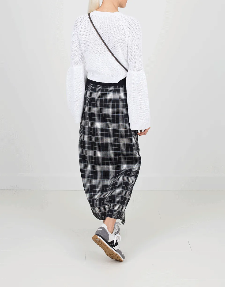 Midi Plaid Belted Ruffle Skirt