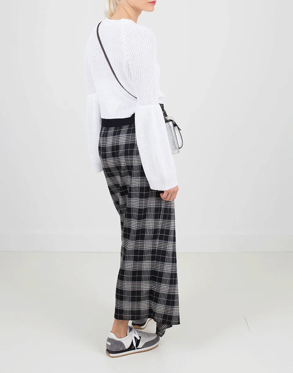 Midi Plaid Belted Ruffle Skirt