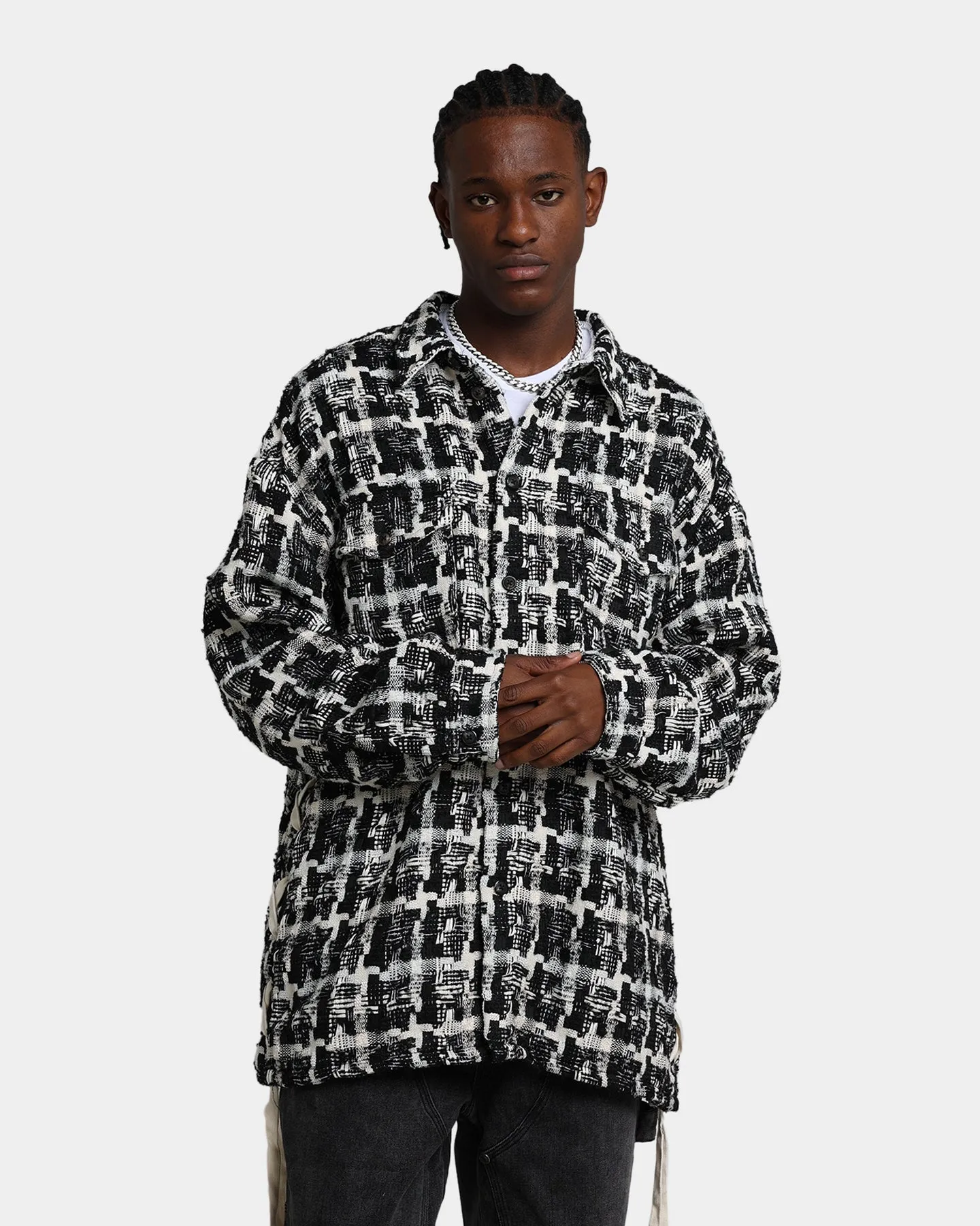 MNML Laced Loose Woven Shirt Black/White
