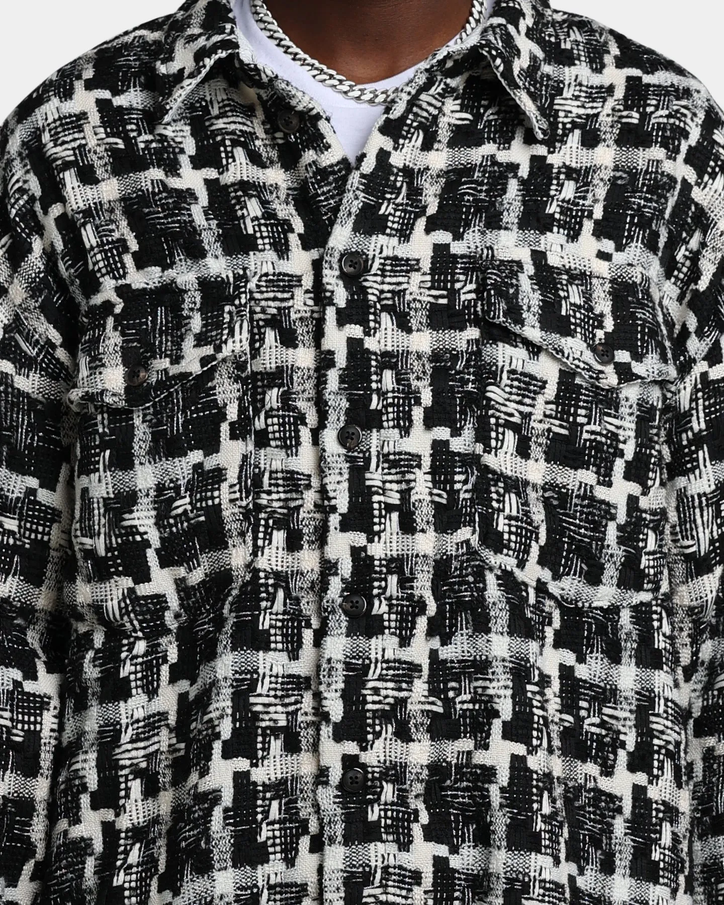 MNML Laced Loose Woven Shirt Black/White