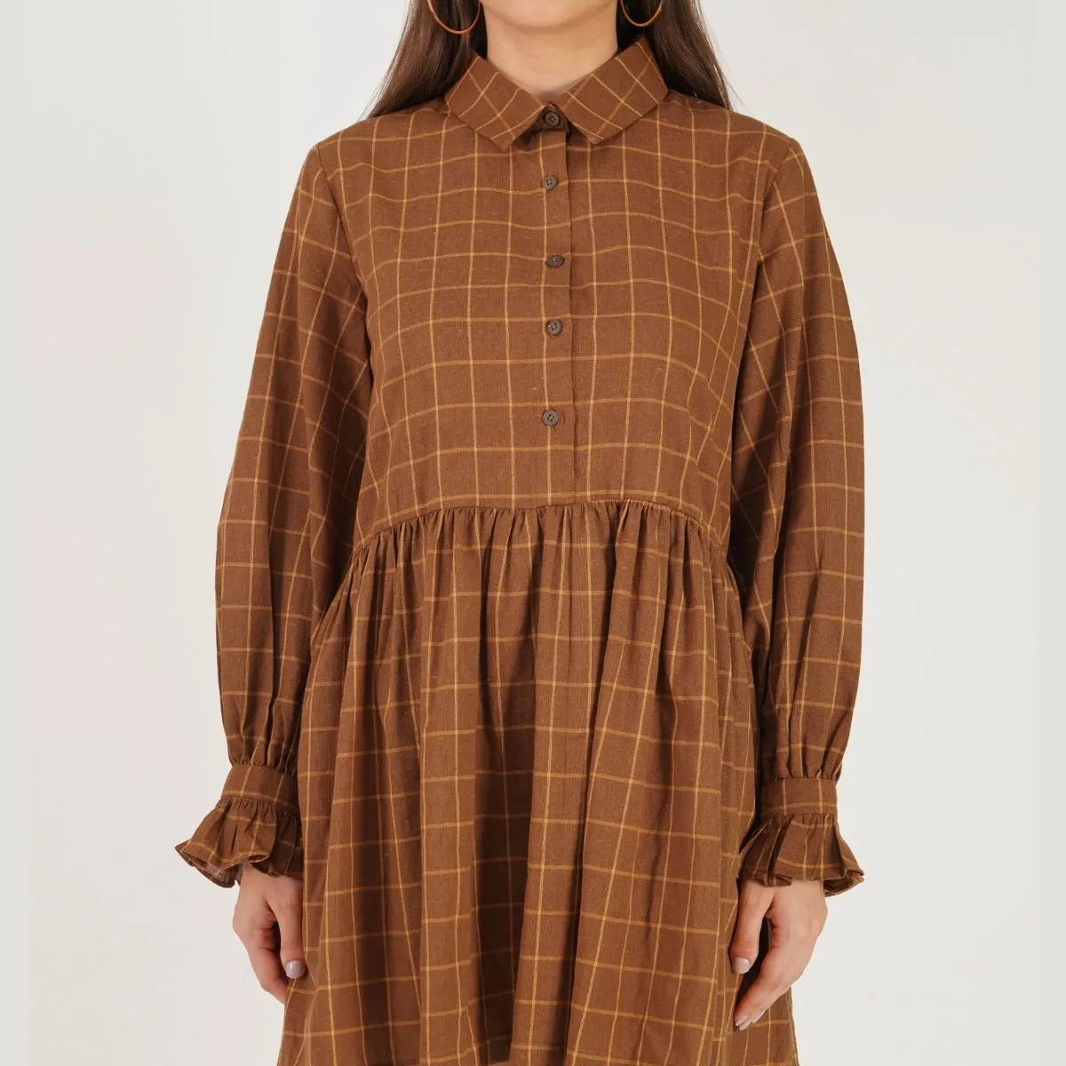 Old School Checkered Dress | Brown Women's dress | Made with 100% cotton