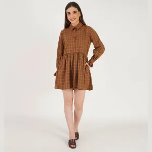 Old School Checkered Dress | Brown Women's dress | Made with 100% cotton