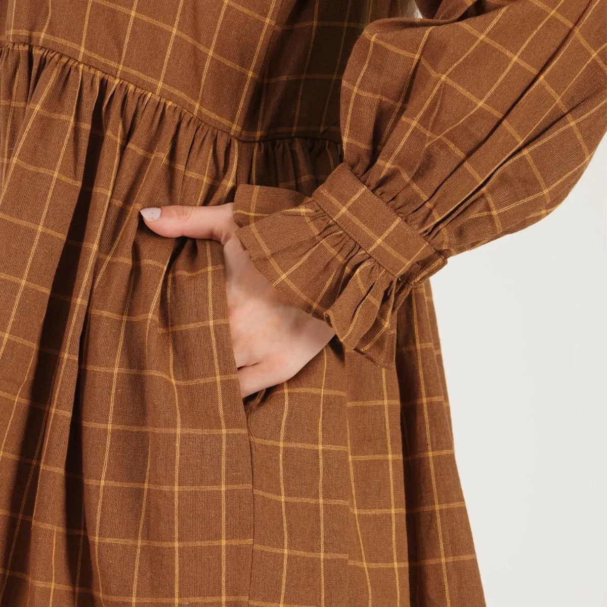 Old School Checkered Dress | Brown Women's dress | Made with 100% cotton