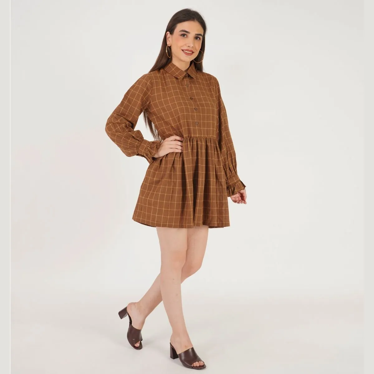 Old School Checkered Dress | Brown Women's dress | Made with 100% cotton