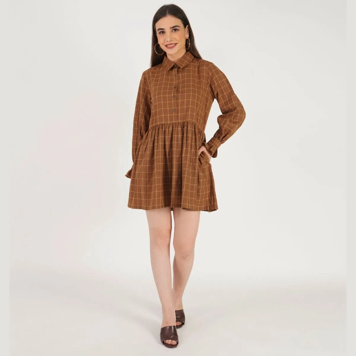 Old School Checkered Dress | Brown Women's dress | Made with 100% cotton