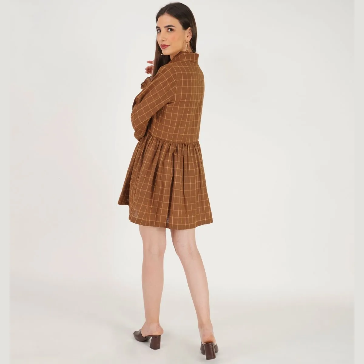 Old School Checkered Dress | Brown Women's dress | Made with 100% cotton
