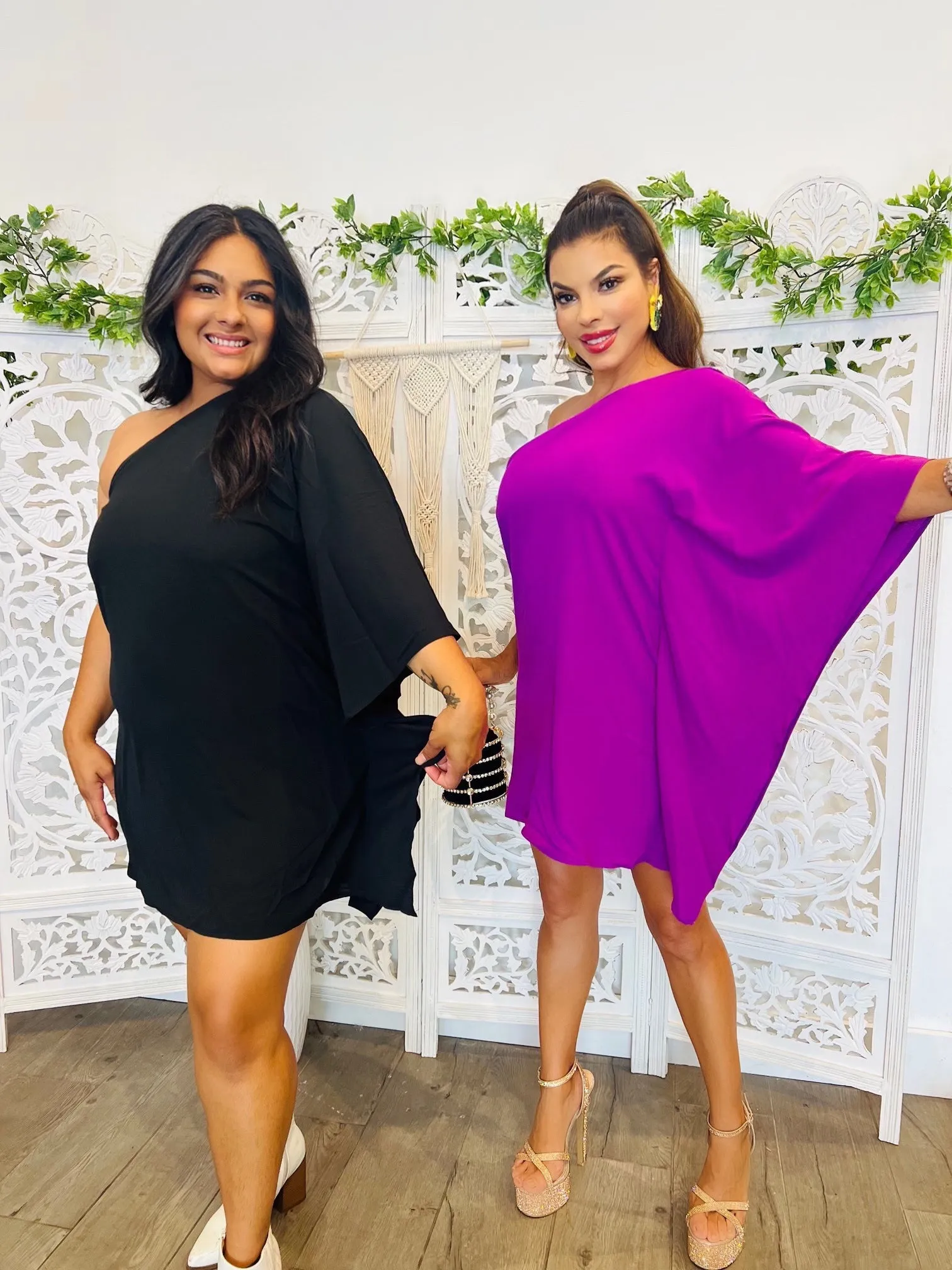 ONE KISS One-Shoulder Ruffle Sleeve Dress