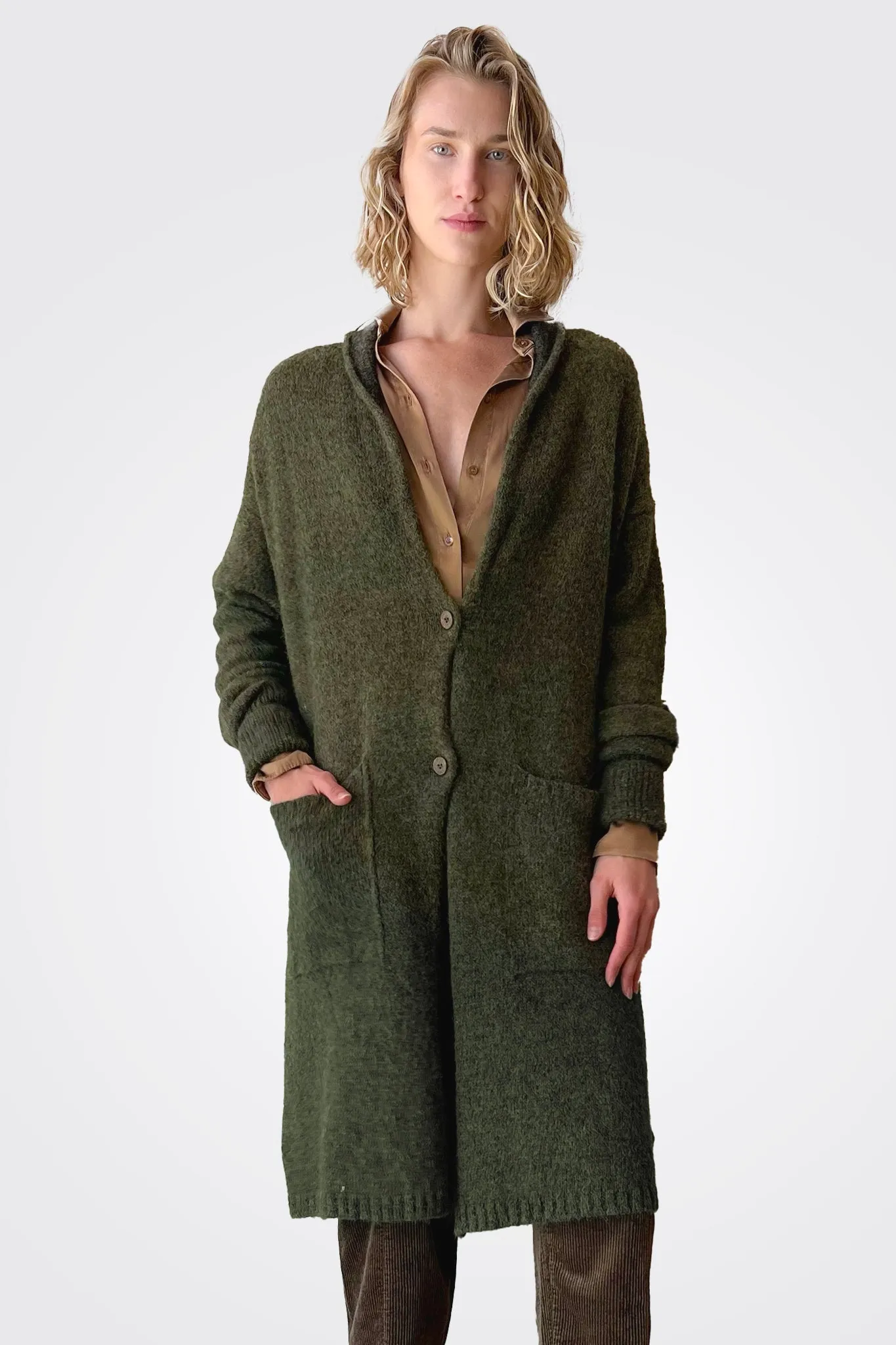 Oversized Alpaca Wool Blend Cardigan - Olive