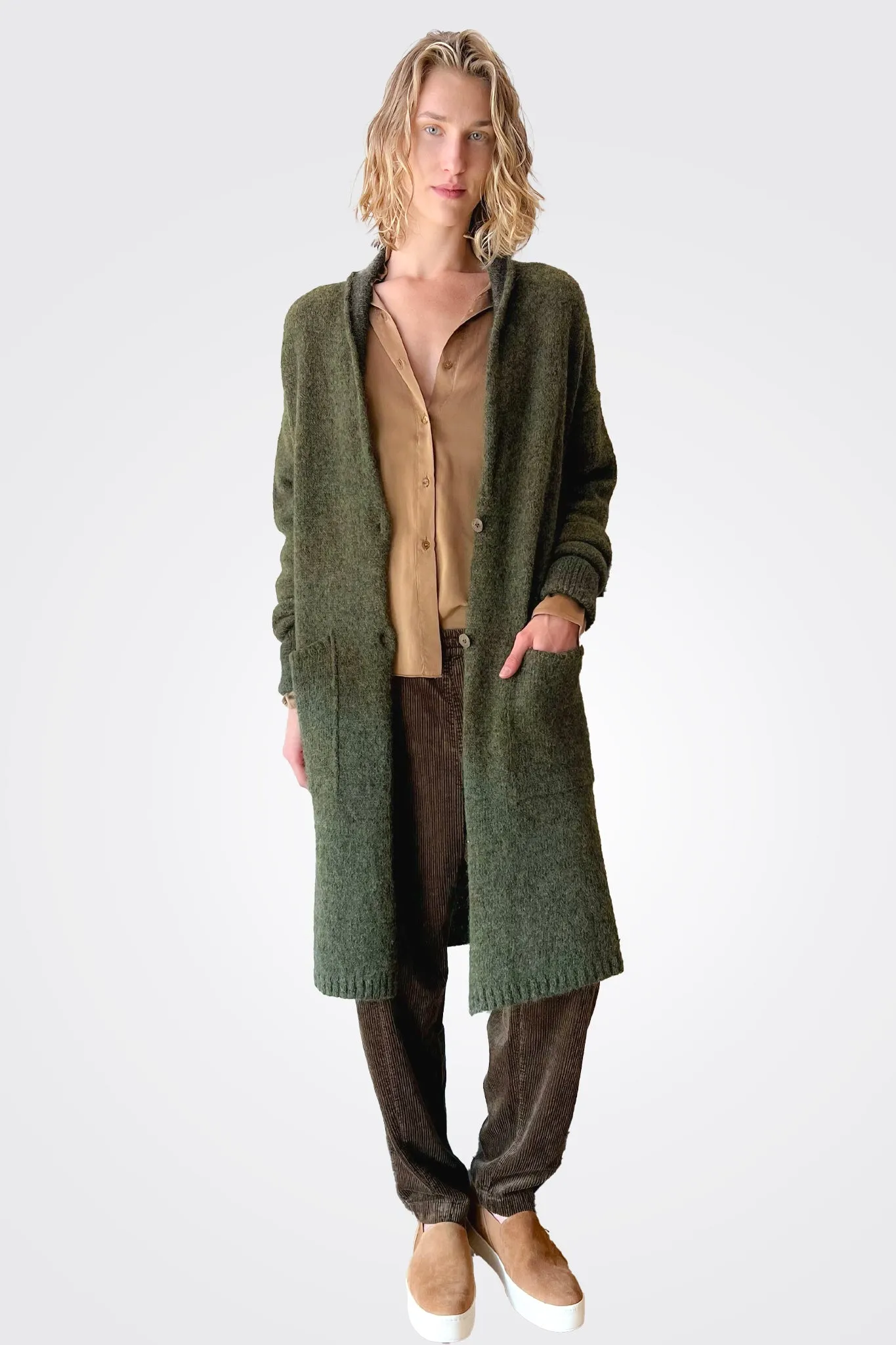 Oversized Alpaca Wool Blend Cardigan - Olive