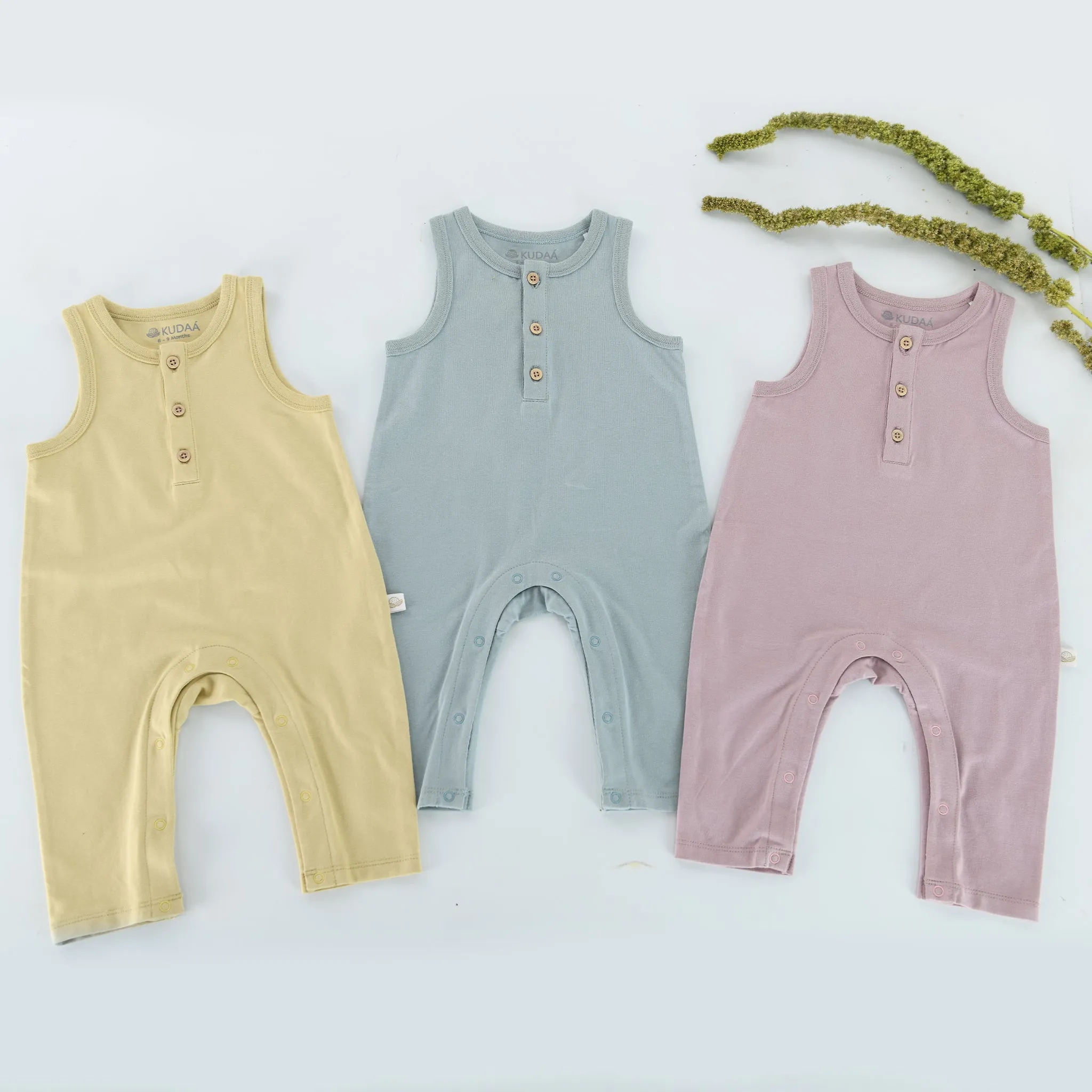 RETIRED - Organic Button Tank Jumpsuit - Wood Rose