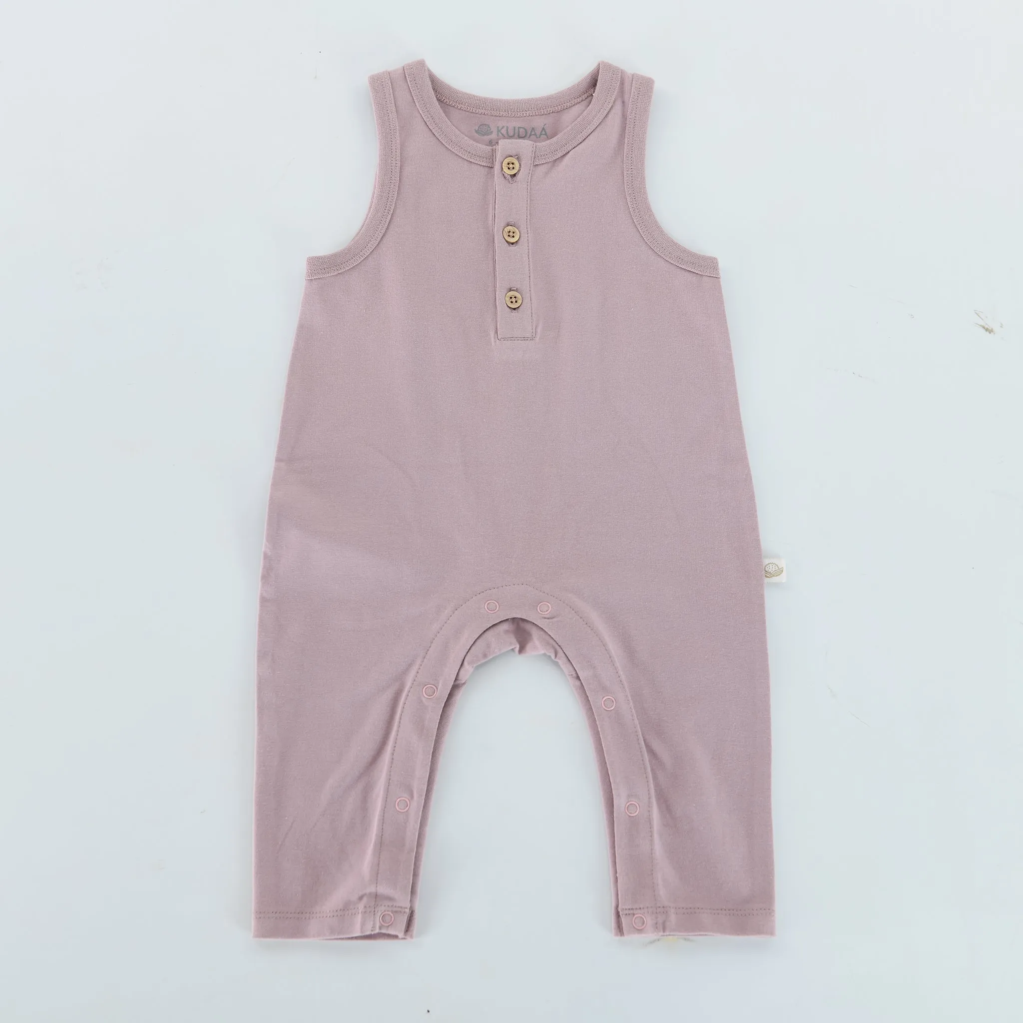 RETIRED - Organic Button Tank Jumpsuit - Wood Rose