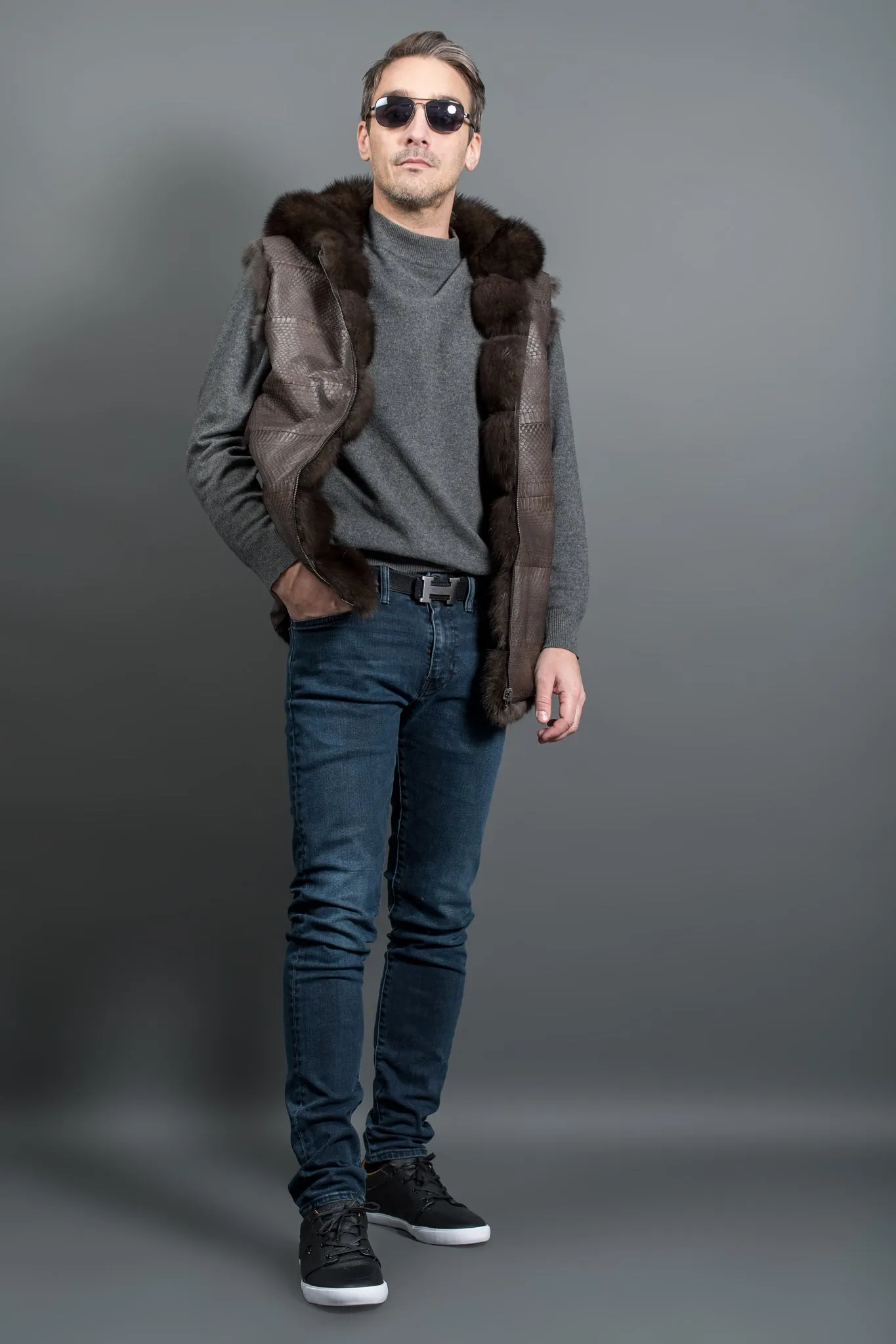 Sable fur vest for men