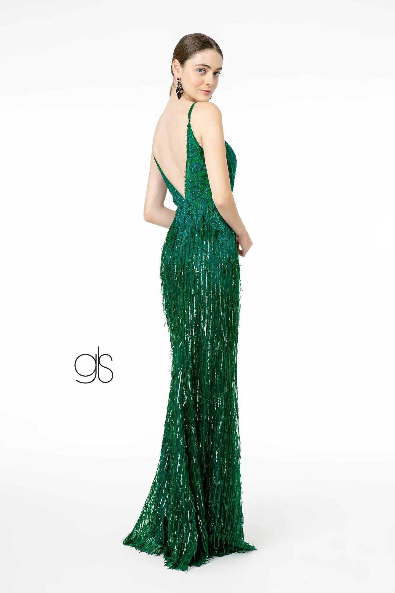 Sequin Fringed V-Neck Mermaid Dress by Elizabeth K GL1824