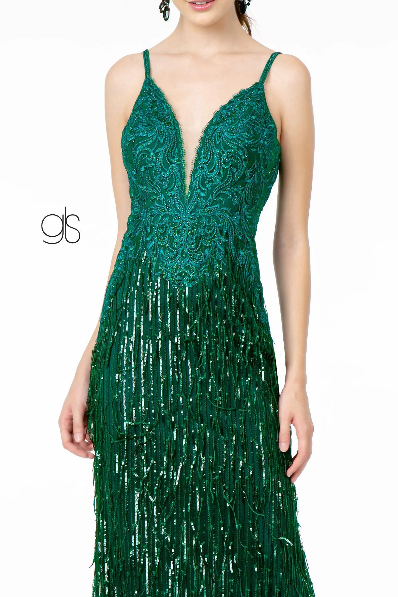 Sequin Fringed V-Neck Mermaid Dress by Elizabeth K GL1824