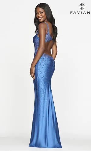 Sheer-Sides Long V-Neck Formal Faviana Prom Dress
