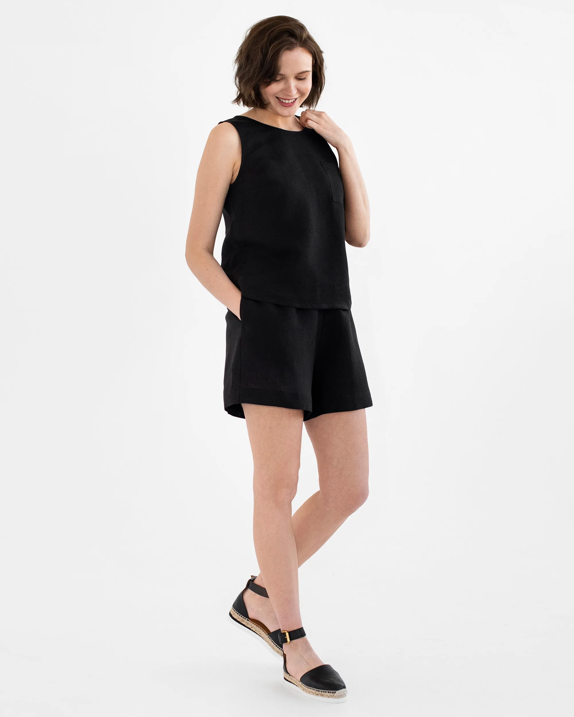 Sleeveless linen top SILAY in Black