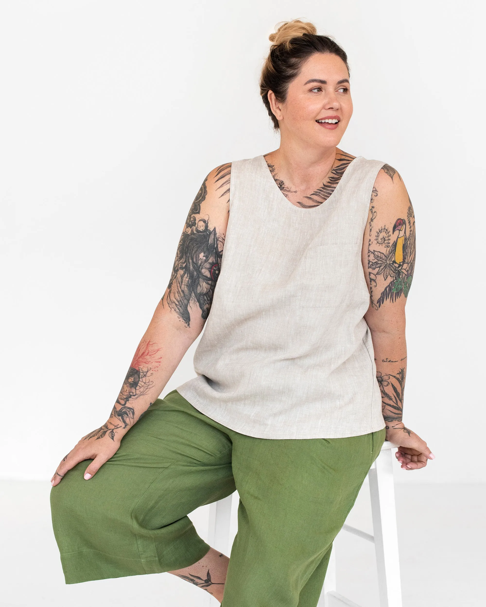 Sleeveless linen top SILAY in Natural melange