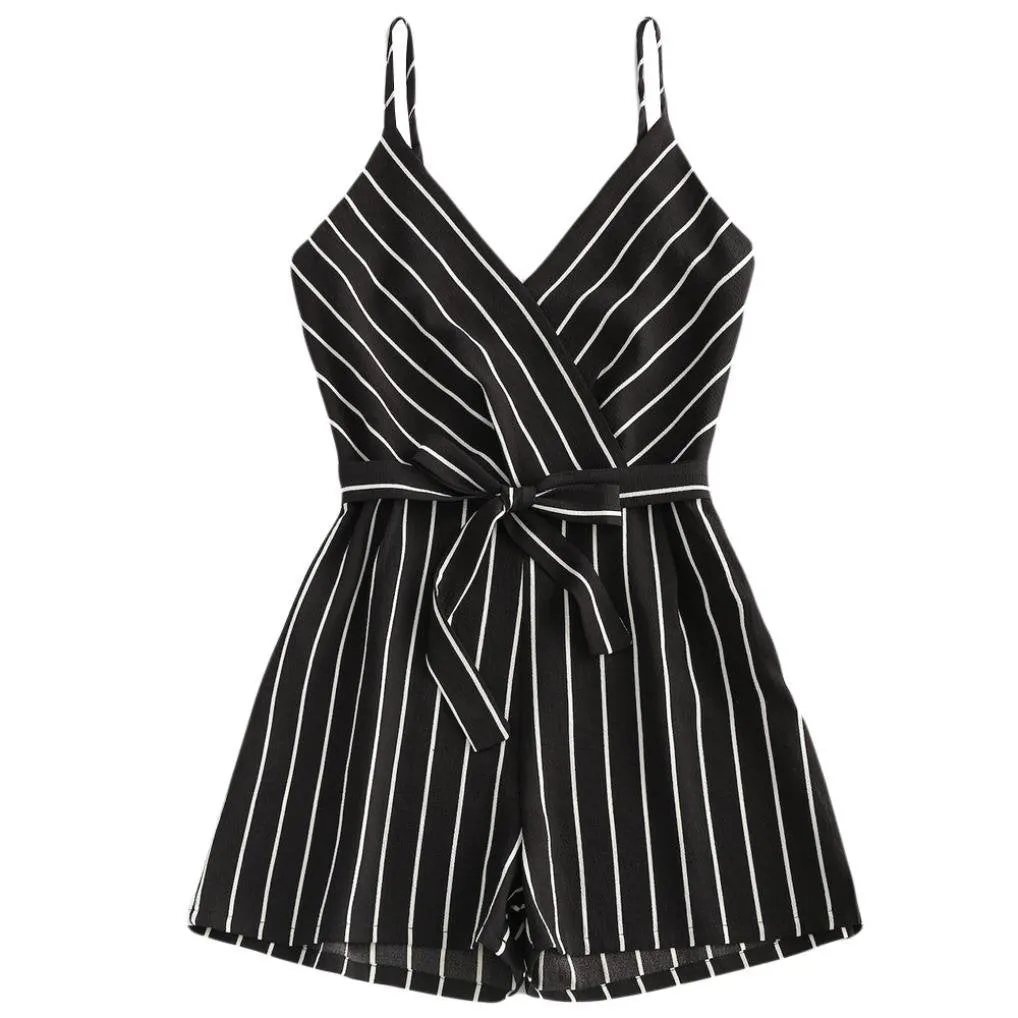 Striped Sleeveless Black Jumpsuit