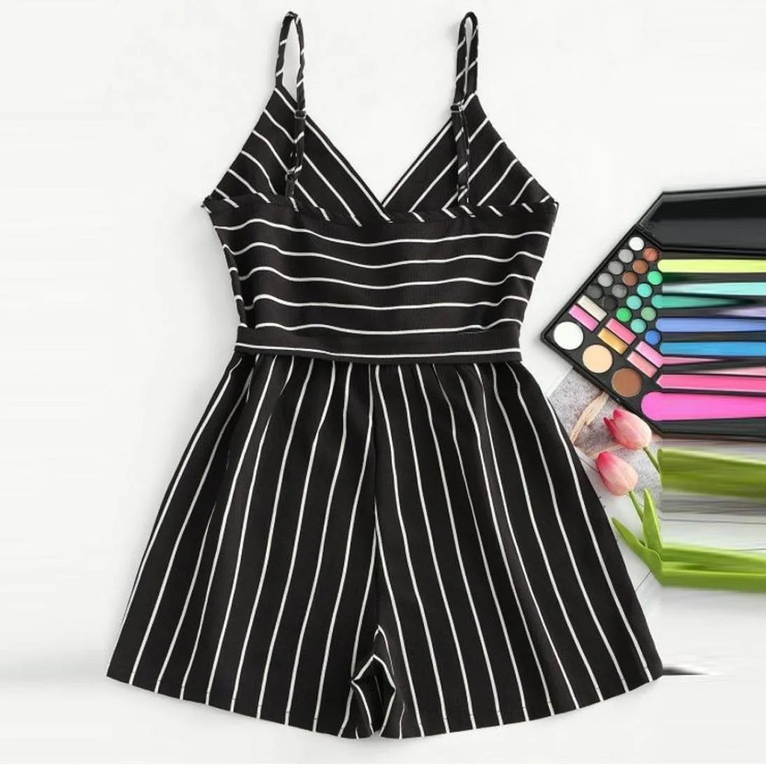 Striped Sleeveless Black Jumpsuit