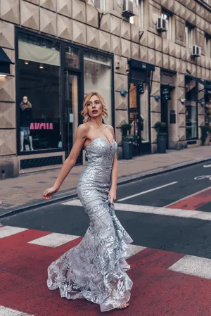 Tina Holly | TA107 Sequin Strapless Sweetheart Neckline Mermaid Train Dress (Made-To-Order)