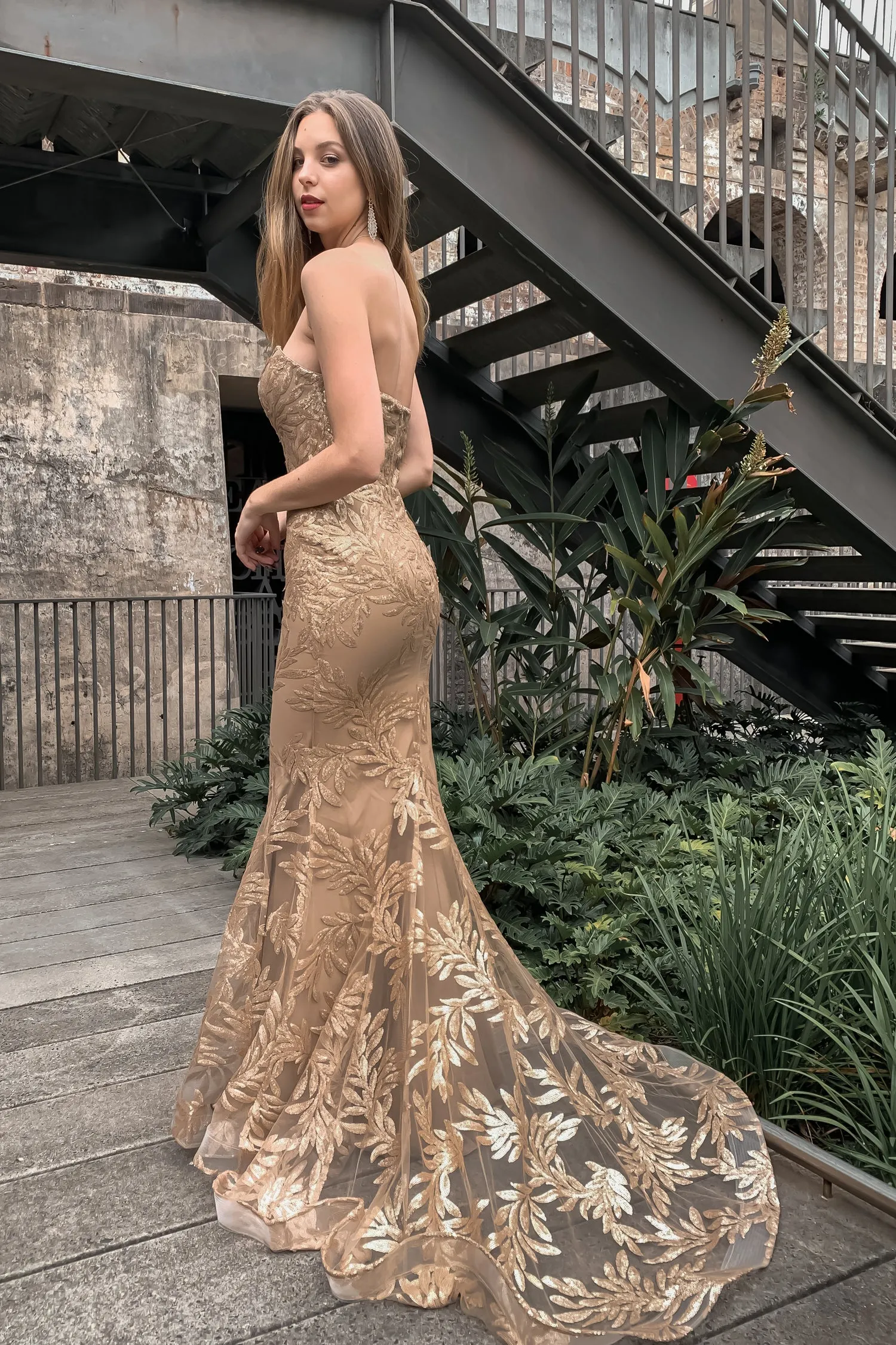 Tina Holly | TA107 Sequin Strapless Sweetheart Neckline Mermaid Train Dress (Made-To-Order)
