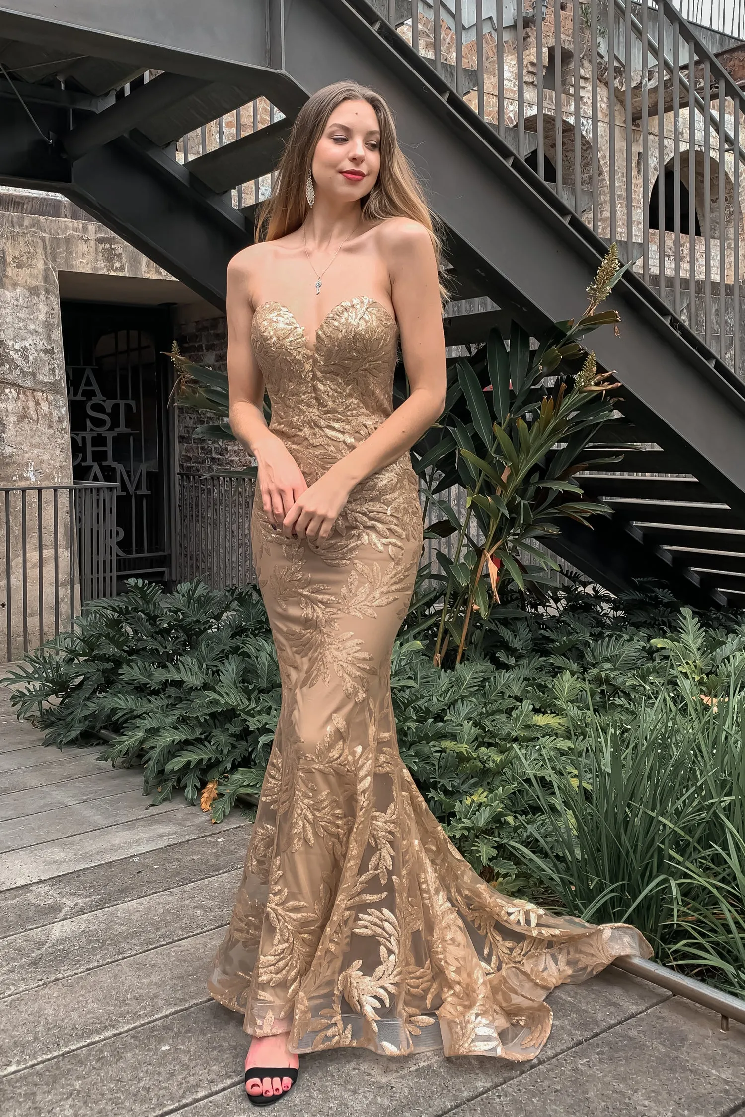 Tina Holly | TA107 Sequin Strapless Sweetheart Neckline Mermaid Train Dress (Made-To-Order)