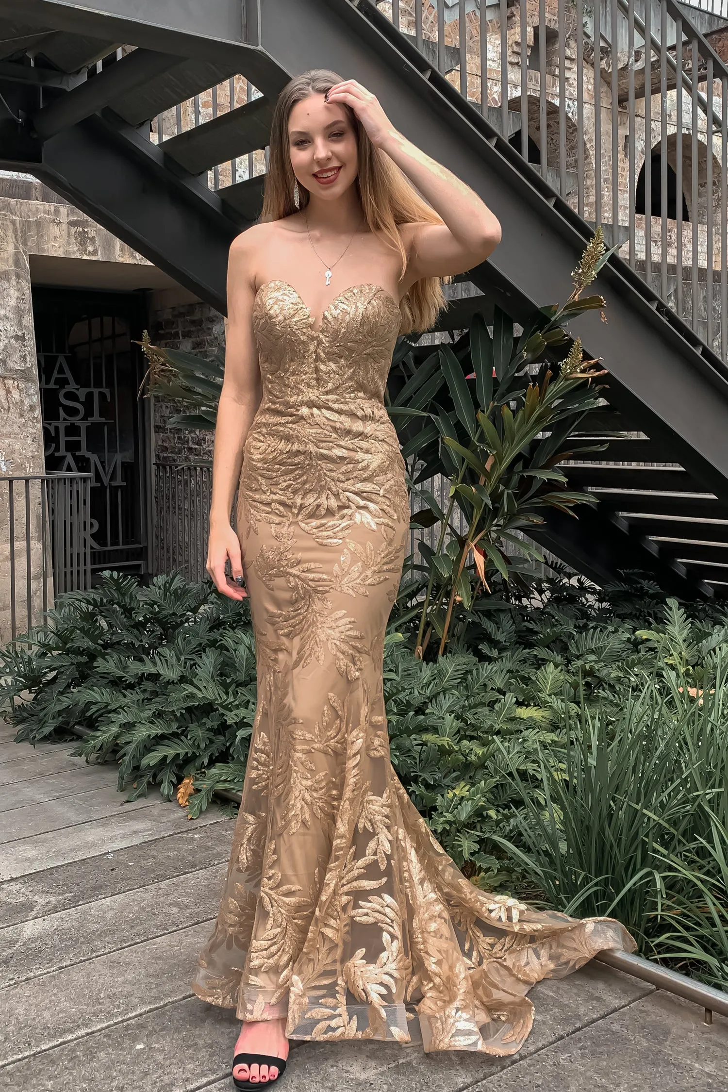 Tina Holly | TA107 Sequin Strapless Sweetheart Neckline Mermaid Train Dress (Made-To-Order)