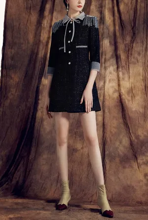Vintage Cropped Sleeve A-line Black Dress