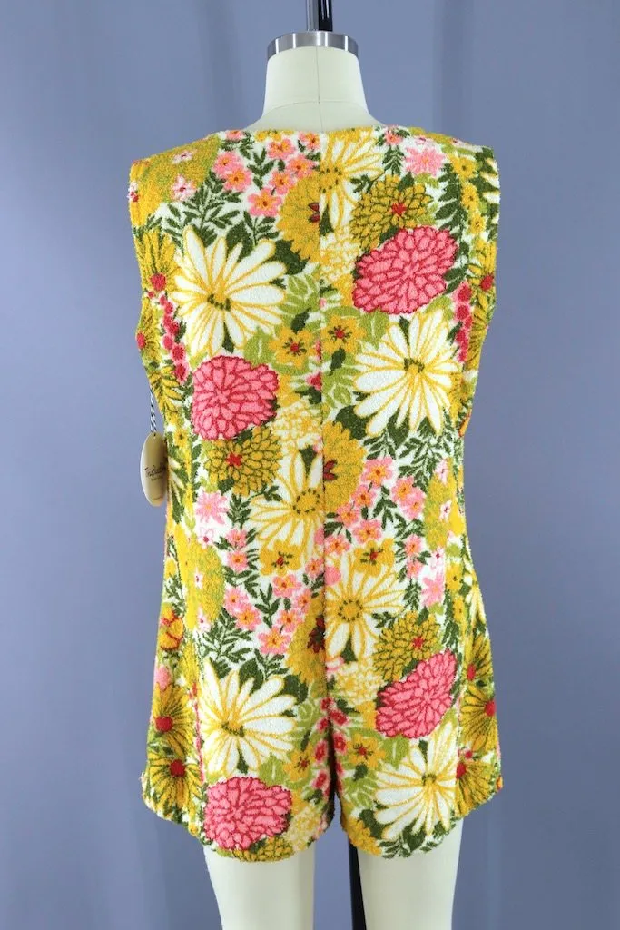 Vintage Yellow Floral Terry Romper