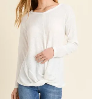White Waffle Knit Sweater