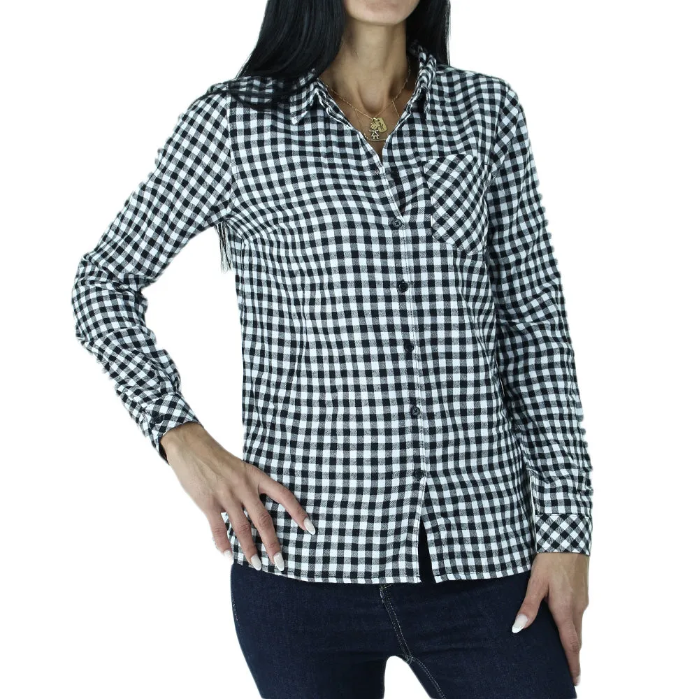 Women's Plaid Casual Shirt,Black/White